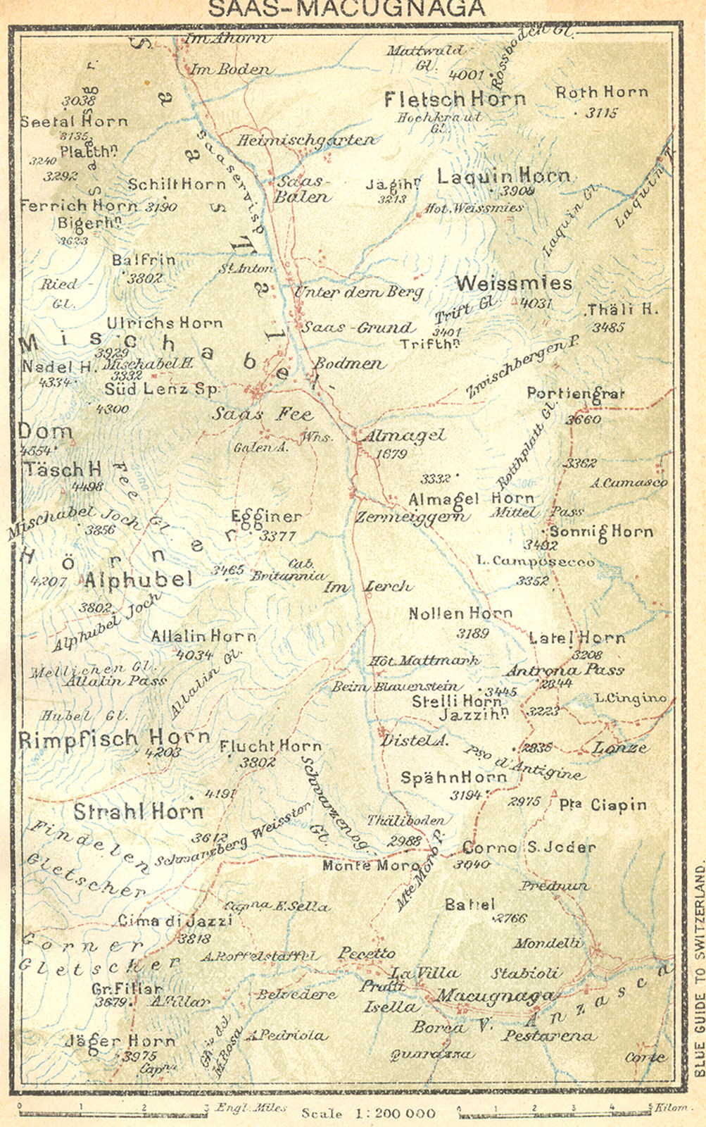 SWITZERLAND. Saas-Macugnaga 1930 old vintage map plan chart